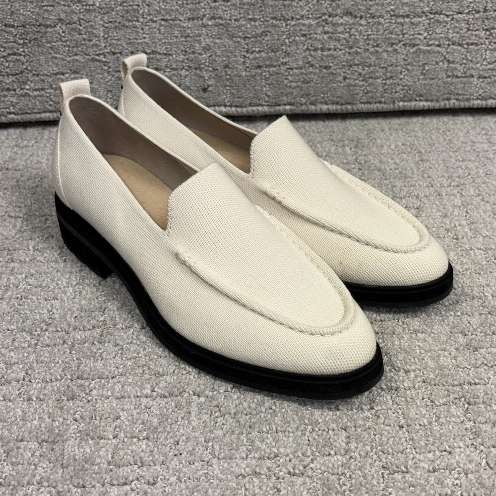 Rothy's The Lug Loafer Ivory Knit Merino Wool Chunky Sole Slip On Shoes 10.5